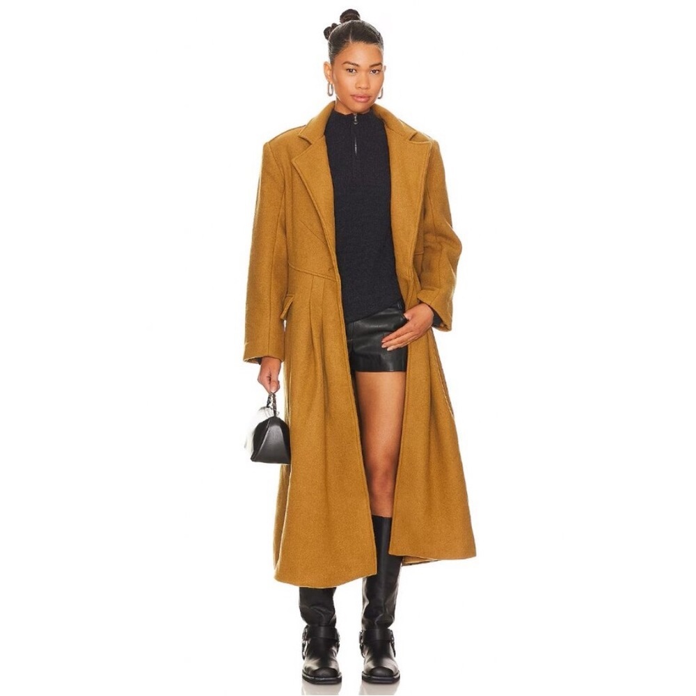 Free People Victoria Pleated Coat Wool Blend Camel Size XL NWT